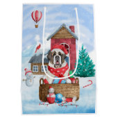 Saint Bernard Hund im Schnee Weihnachtshundehaus Mittlere Geschenktüte (Rückseite)