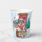 Saint Bernard Hund im Schnee Weihnachtshundehaus Pappbecher (Rückseite)