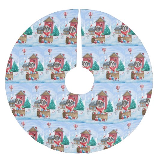 Saint Bernard Hund im Schnee Weihnachtshundehaus Polyester Weihnachtsbaumdecke (Vorderseite)