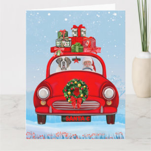 Saint Bernard Hund in Auto mit dem Weihnachtsmann Karte