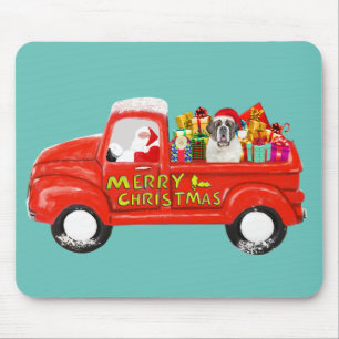 Saint Bernard Hund in Christmas Delivery Truck Mousepad