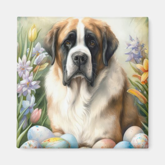 Saint Bernard Hund mit Ostereiern Urlaub Magnet (Vorne)