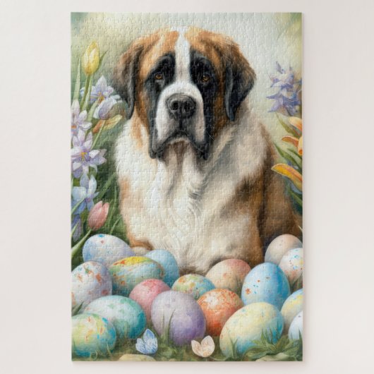 Saint Bernard Hund mit Ostereiern Urlaub Puzzle (Vertikal)
