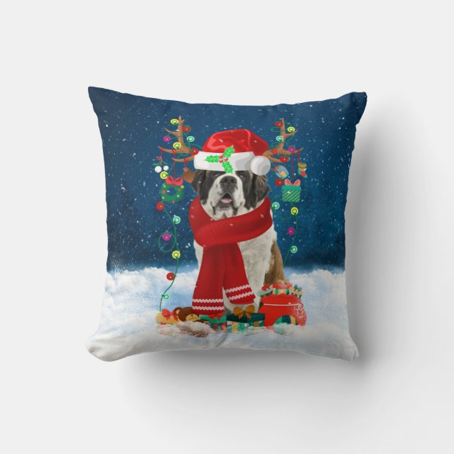 Saint Bernard Hund mit Weihnachtsgeschenken Kissen (Vorderseite)