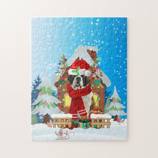 Saint Bernard Hund mit Weihnachtsgeschenken Puzzle (Vertikal)