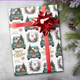 Saint Bernard Hund Retro-LKW Monogramm Weihnachten Geschenkpapier