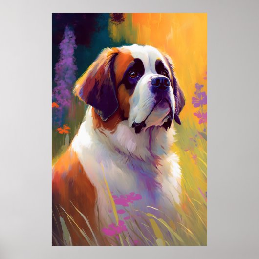 Saint Bernard Hund Tierportrait Malerei Haustier Poster (Vorne)