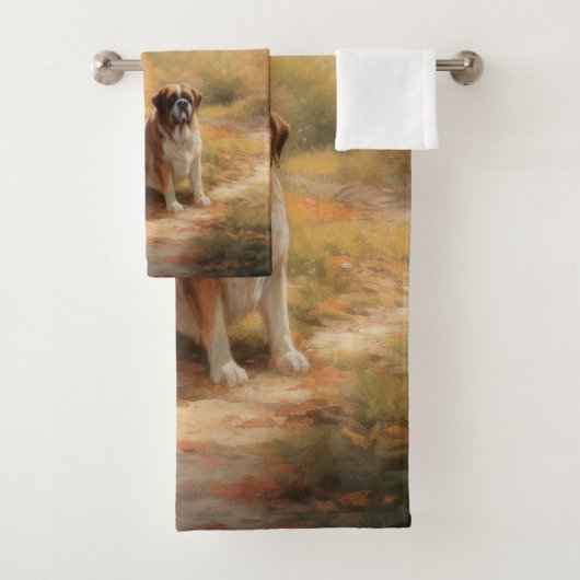 Saint Bernard im Herbst Leaves Fall Inspiriert Badhandtuch Set (Insitu)