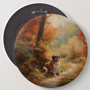 Saint Bernard im Herbst Leaves Fall Inspiriert Button