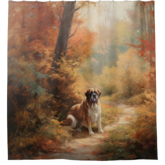 Saint Bernard im Herbst Leaves Fall Inspiriert Duschvorhang (Vorderseite)