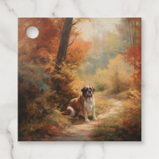 Saint Bernard im Herbst Leaves Fall Inspiriert Geschenkanhänger (Vorderseite)
