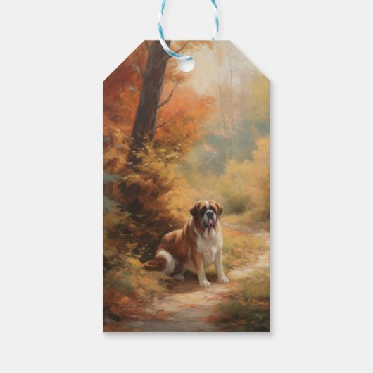 Saint Bernard im Herbst Leaves Fall Inspiriert Geschenkanhänger (Rückseite)