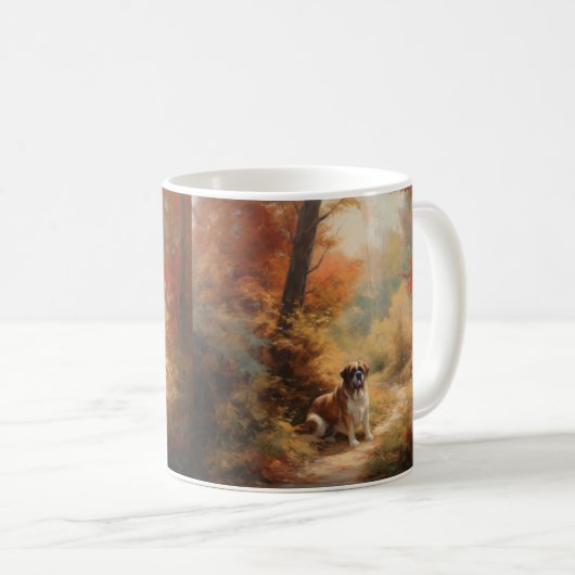 Saint Bernard im Herbst Leaves Fall Inspiriert Kaffeetasse (VorderseiteRechts)