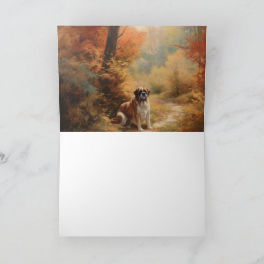 Saint Bernard im Herbst Leaves Fall Inspiriert Karte (Innenseite)