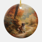 Saint Bernard im Herbst Leaves Fall Inspiriert Keramik Ornament (Hinten)
