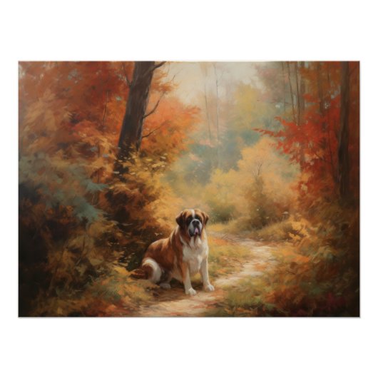 Saint Bernard im Herbst Leaves Fall Inspiriert Poster (Vorderseite)