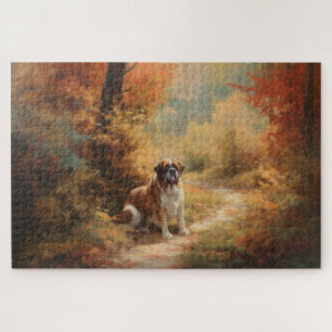 Saint Bernard im Herbst Leaves Fall Inspiriert Puzzle