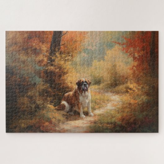 Saint Bernard im Herbst Leaves Fall Inspiriert Puzzle (Horizontal)