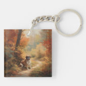 Saint Bernard im Herbst Leaves Fall Inspiriert Schlüsselanhänger (Rückseite)