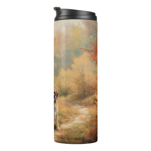 Saint Bernard im Herbst Leaves Fall Inspiriert Thermosbecher (Nach rechts gedreht)