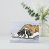 Saint Bernard & Kitten Dog Postkarte (Stehend Vorderseite)