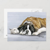 Saint Bernard & Kitten Dog Postkarte (Vorne/Hinten)