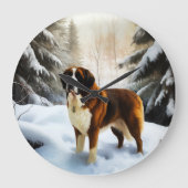 Saint Bernard Lassen Sie es Schnee Weihnachten Große Wanduhr (Vorderseite)