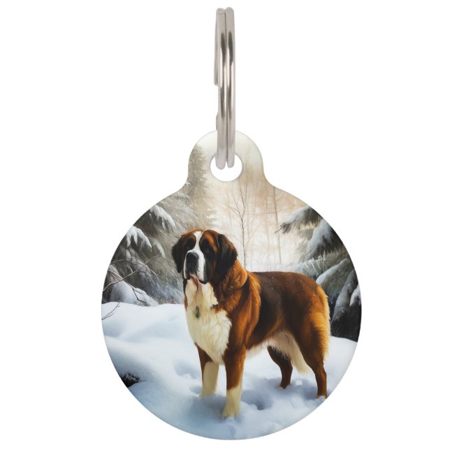 Saint Bernard Lassen Sie es Schnee Weihnachten Haustiermarke (Vorderseite)