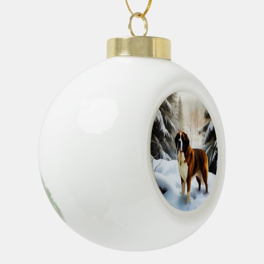 Saint Bernard Lassen Sie es Schnee Weihnachten Keramik Kugel-Ornament (Links)