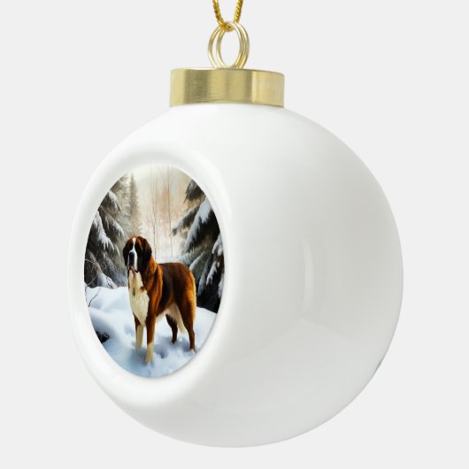 Saint Bernard Lassen Sie es Schnee Weihnachten Keramik Kugel-Ornament (Rechts)