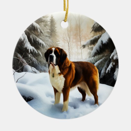 Saint Bernard Lassen Sie es Schnee Weihnachten Keramik Ornament (Vorne)