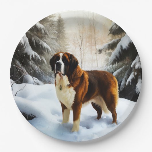 Saint Bernard Lassen Sie es Schnee Weihnachten Pappteller (Vorderseite)