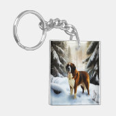 Saint Bernard Lassen Sie es Schnee Weihnachten Schlüsselanhänger (Vorderseite links)
