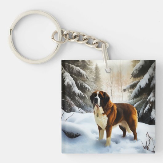 Saint Bernard Lassen Sie es Schnee Weihnachten Schlüsselanhänger (Vorderseite)