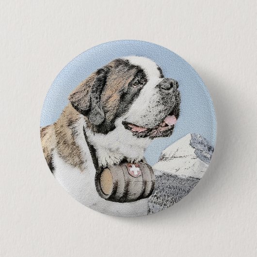 Saint Bernard Malerei - Niedliche Original Hunde K Button (Vorderseite)