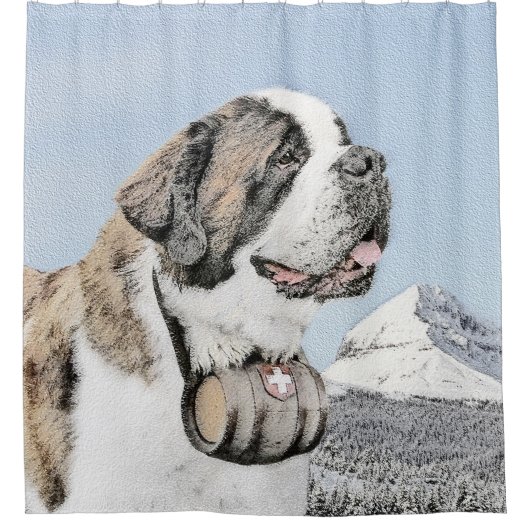 Saint Bernard Malerei - Niedliche Original Hunde K Duschvorhang (Vorderseite)