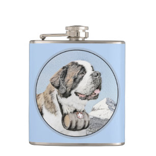 Saint Bernard Malerei - Niedliche Original Hunde K Flachmann