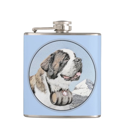 Saint Bernard Malerei - Niedliche Original Hunde K Flachmann (Vorderseite)