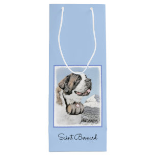 Saint Bernard Malerei - Niedliche Original Hunde K Geschenktüte Für Weinflaschen