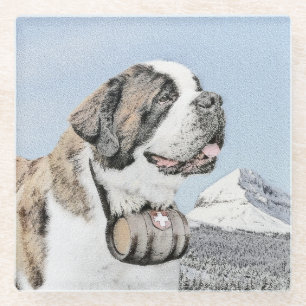 Saint Bernard Malerei - Niedliche Original Hunde K Glasuntersetzer