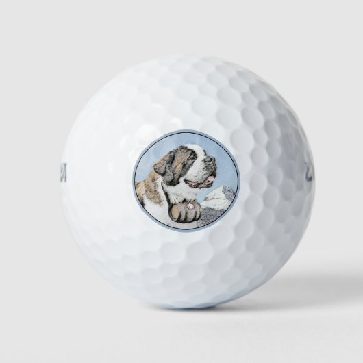 Saint Bernard Malerei - Niedliche Original Hunde K Golfball (Vorderseite)