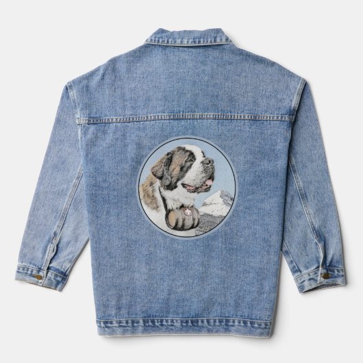 Saint Bernard Malerei - Niedliche Original Hunde K Jeansjacke (Rückseite)