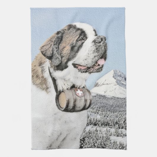 Saint Bernard Malerei - Niedliche Original Hunde K Küchentuch (Vertikal)