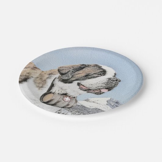Saint Bernard Malerei - Niedliche Original Hunde K Pappteller (Schrägansicht)