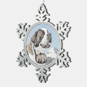 Saint Bernard Malerei - Niedliche Original Hunde K Schneeflocken Zinn-Ornament (Rechts)