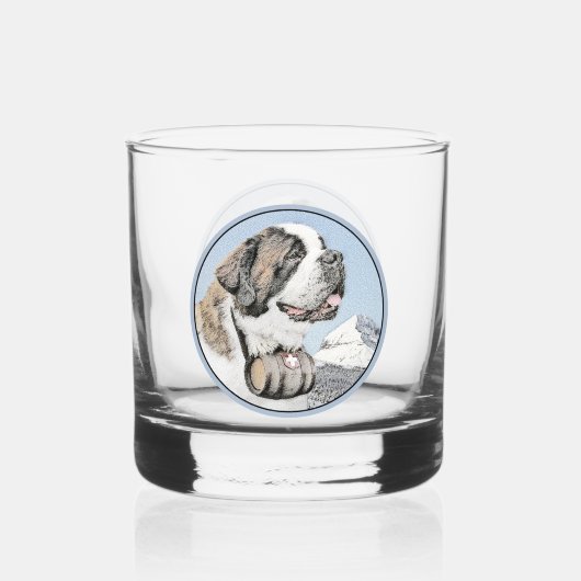 Saint Bernard Malerei - Niedliche Original Hunde K Whiskyglas (Vorderseite)