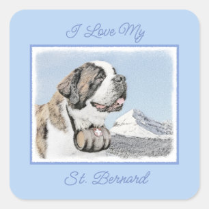 Saint Bernard Malerei - Niedlicher Original Hund A Quadratischer Aufkleber