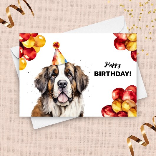 Saint Bernard mit Balloons und Party Hat Geburtsta Karte