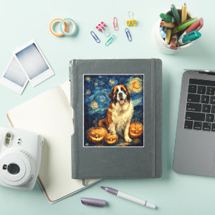 Saint Bernard Niedlich Hund Halloween Kürbislatern Aufkleber
