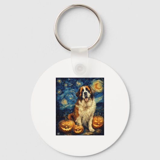 Saint Bernard Niedlich Hund Halloween Kürbislatern Schlüsselanhänger (Vorderseite)